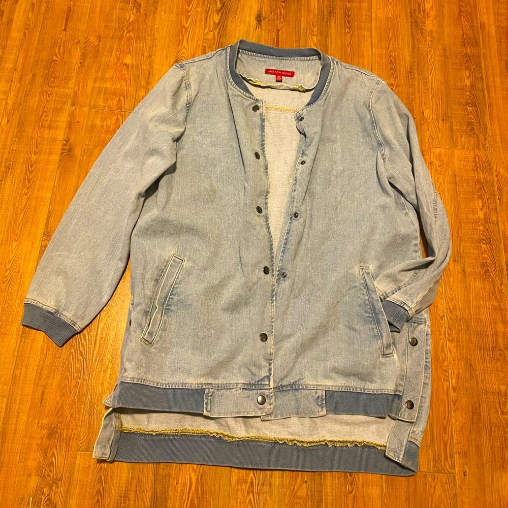 Saks long denim bomber jacket